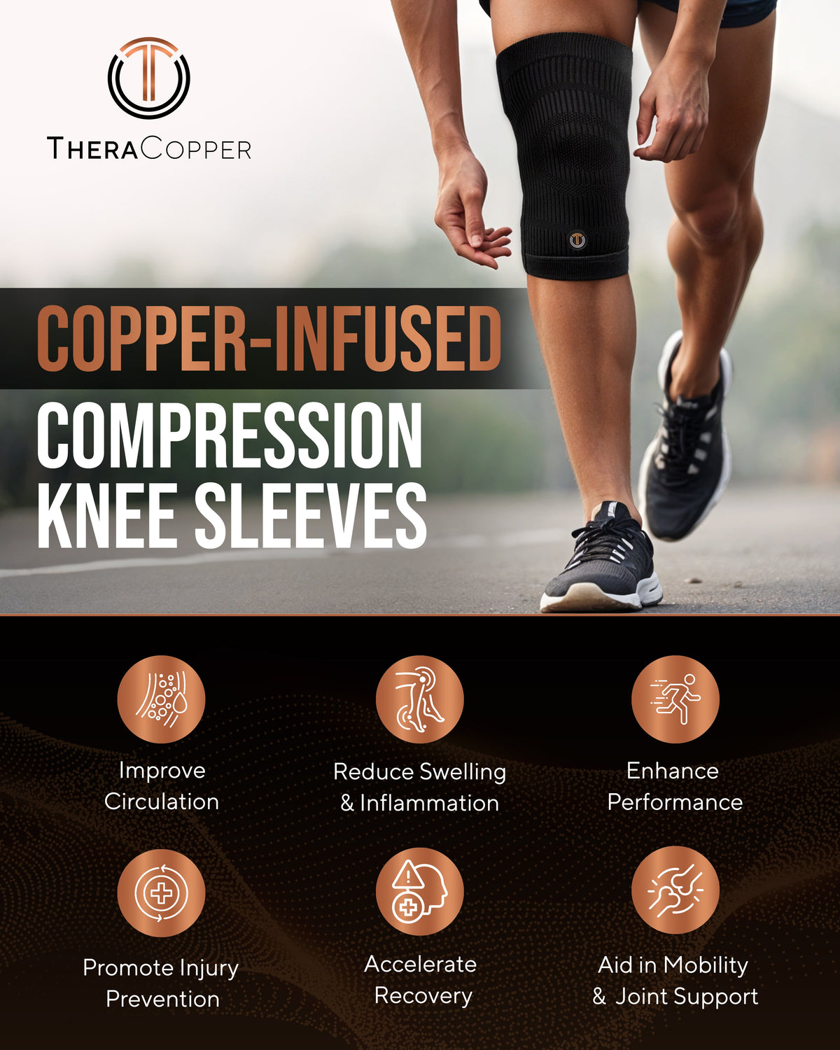 Copper Compression Knee Sleeves (2 Pack)